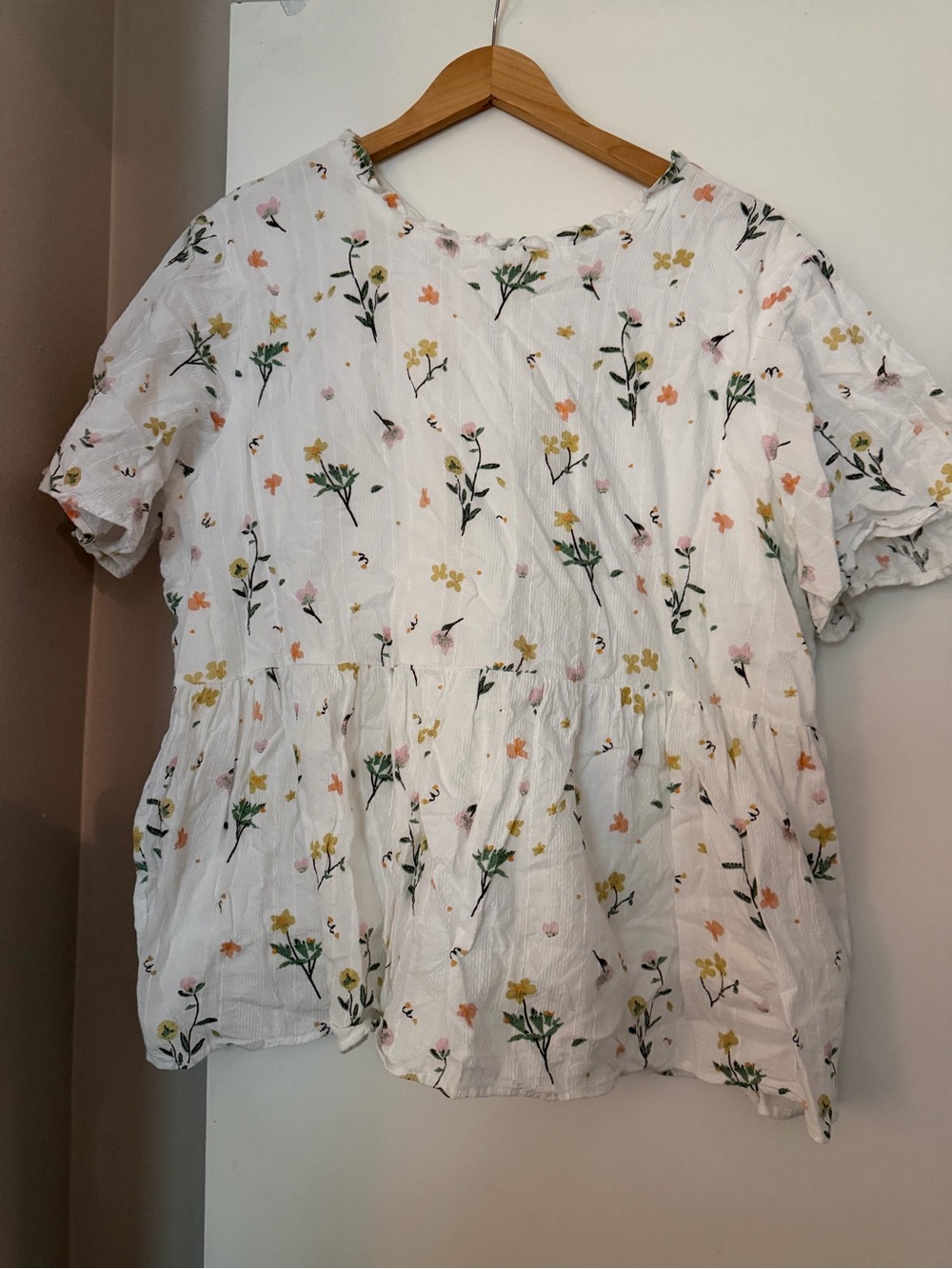 Roolee White Floral Peplum Short Sleeve Top